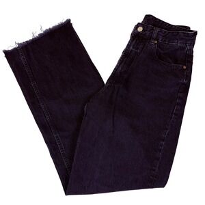 ZARA‎ Black Denim High-Waisted Wide-Leg Raw-Hem Jeans Women Size 10 Indie Sleaze